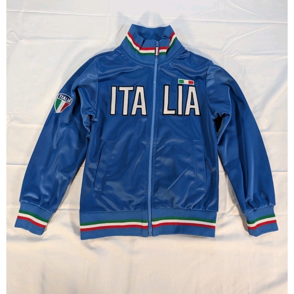 Kids Italia Jacket Blue Faux Leather Zip Track Coat Size 3/4 Unlimited